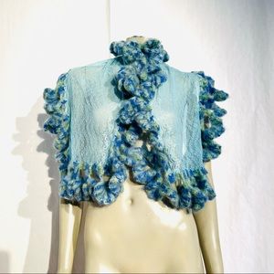 Roman Keflay Hand Crochet Lace & Mohair Shawl Cape/Scarf